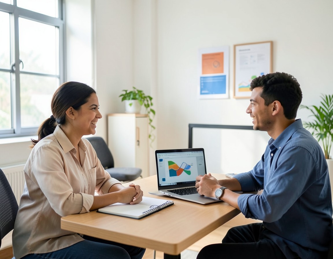 Asesora y cliente conversan sobre objetivos financieros